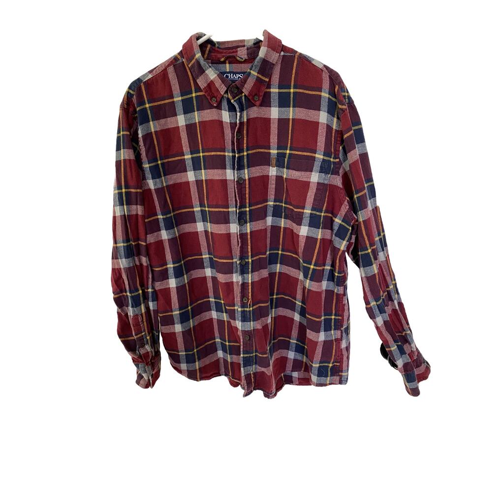 Chaps Ralph Lauren Performance 2XL Mens Red Plaid Flannel Shirt XXL Winter‎ Fall